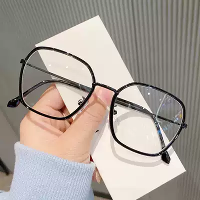 Glasses female Korean version of the tide round face retro black frame flat mirror big face square frame net red model no makeup is thin and can be equipped with myopia