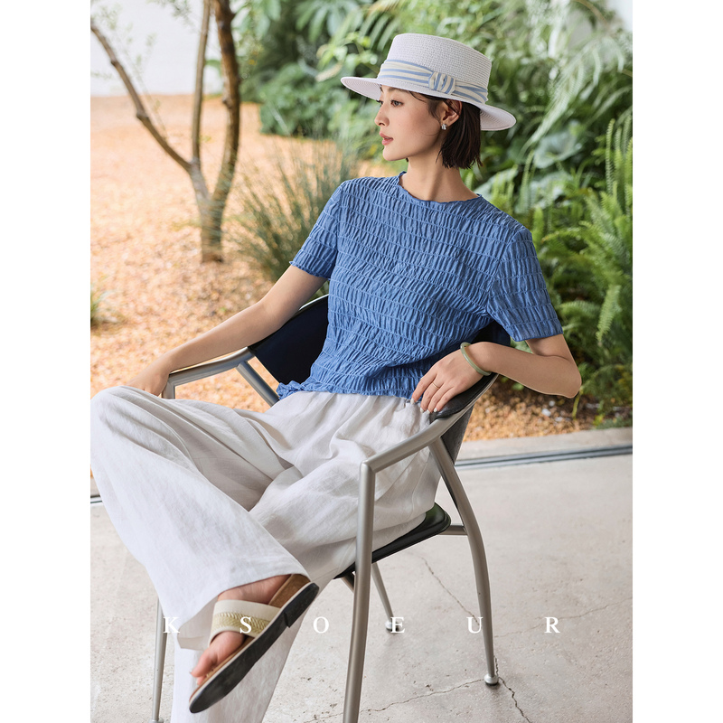 K Sister Ksoeur【Shell·Silk Blouse】Silk Stretch Shell Wrinkle Simple Airy Round Neck Blouse K Sister Ksoeur【Shell·Silk Blouse】Silk Stretch Shell Wrinkle Simple Airy Round Neck Blouse