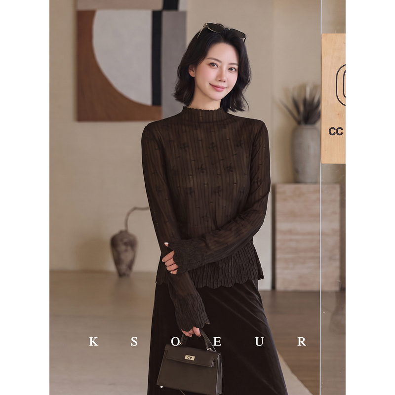 K Sister Ksoeur【Petal Blouse】Highly Detailed, High-Elastic Texture Lace, Delicate and Gentle, Slimming Blouse for Women