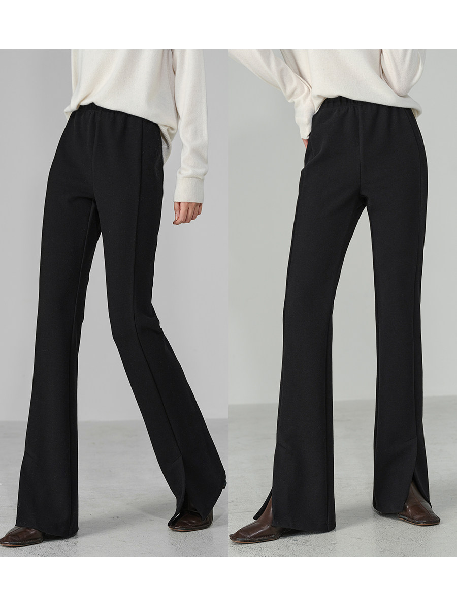 K Sister KSOEUR (bamboo pole open fork pants) acetate wool knit tightness high waist loose casual pants-Taobao