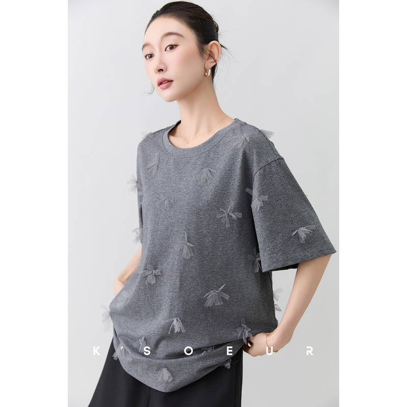 K Sister Ksoeur【Butterfly Gauze T】 Instantly Captivating, Heavy Craftsmanship 3D Butterfly Gauze Short-Sleeve T-Shirt for Women