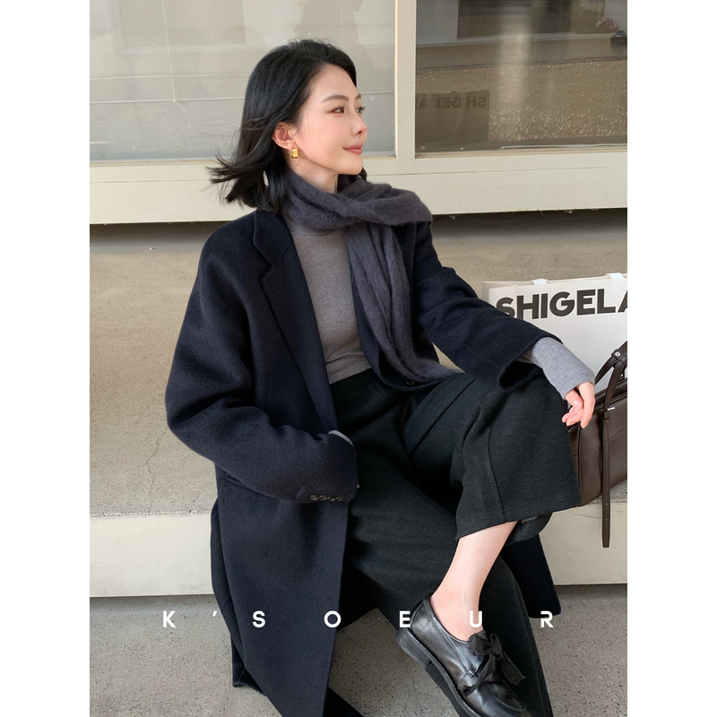 K Sister Ksoeur【Lafu Old Money Coat】Classic Long Double-Sided Wool Coat with Camel Hair for Autumn and Winter Women