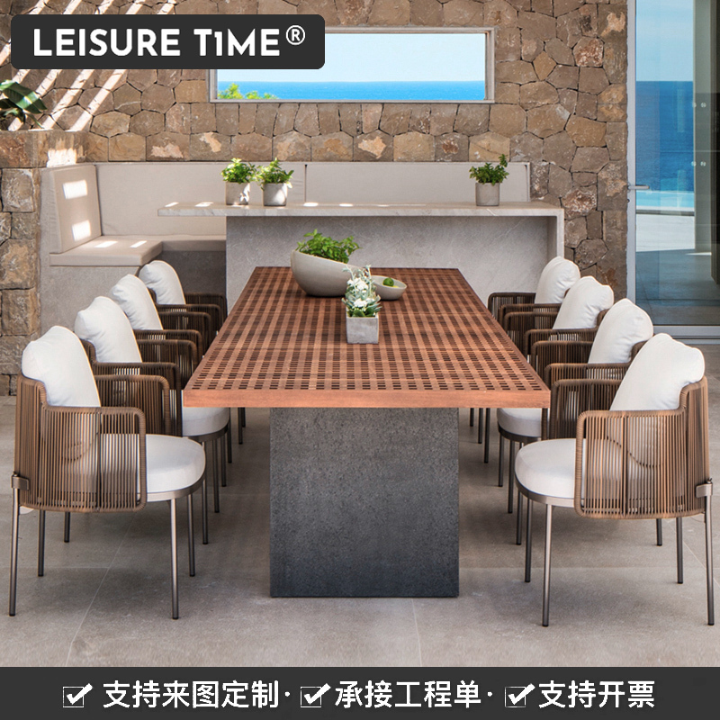 Stainless Steel Outdoor Tables and Chairs Rattan Combination Hotel Courtyard Villa Outdoor Garden Terrace Sun Room Designer Chair