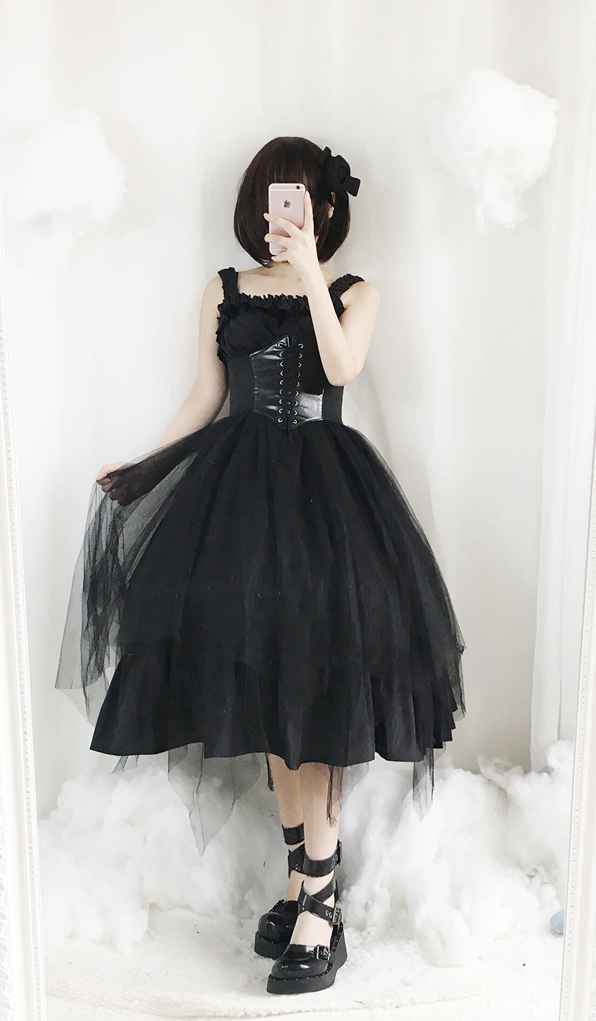 Nhật bản tối Lolita mềm chị BOZ xù bất thường eo cao jsk váy Lolita treo váy đầm đẹp