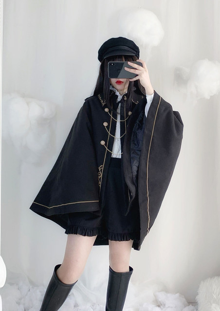 Japanese dark retro earl hard girl cool lapel dark night handsome embroidered swallowtail woolen cloak thickened jacket