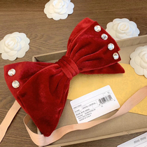 Miu New Pint Goose Down Large Butterfly Knot Hair Clip Miu Hair Accessories Pure Hand Stitch Drilling Black Wine Red Hair Stirrup Sweet