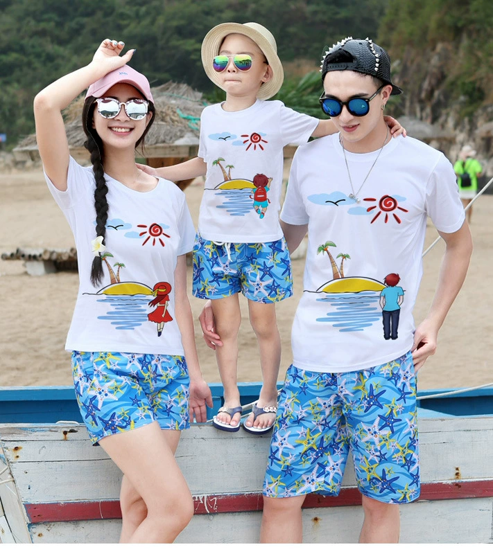 Quần đi biển dành cho nam quần lửng khô nhanh bên bờ biển ngày lễ cộng với kích thước quần hoa ống quần quần suối nước nóng quần bơi cho nữ quần đôi đi biển