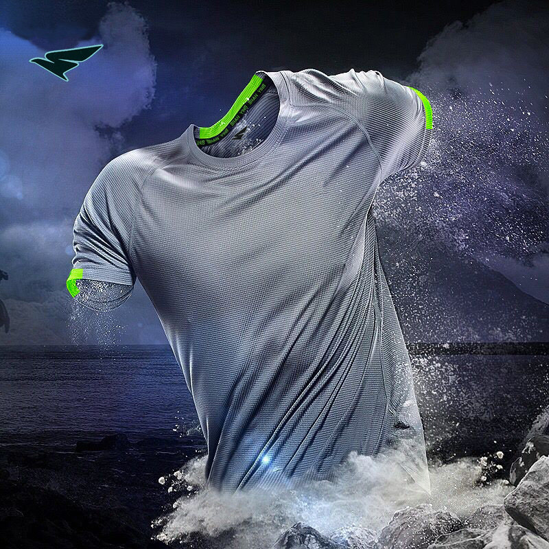 Sport T-shirt male short sleeve speed dry breathable vest round collar thin loose gym night-vision glistening running blouse