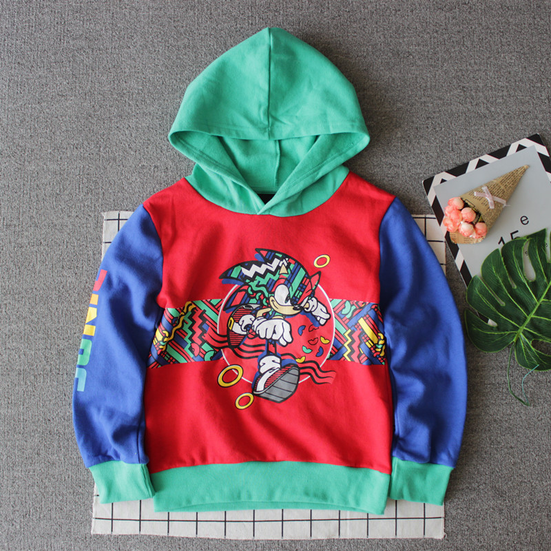 Foreign Trade Original Autumn and Winter Boys' Sonic Cartoon Anime Print Hooded Patchwork Fleece Sweatshirt Hoodie for Ages 2-6 Foreign Trade Original Autumn and Winter Boys' Sonic Cartoon Anime Print Hooded Patchwork Fleece Sweatshirt Hoodie for Ages 2-6