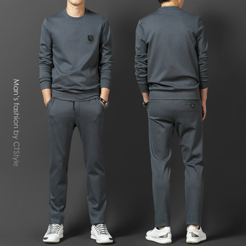 Spring and autumn season men's set of matching handsome suit sports men's clothing casual thick cotton fashion 2021 autumn clothing new wave