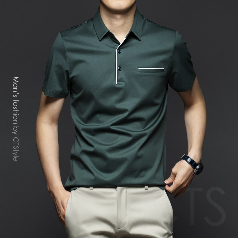 Summer silk light cotton men's turtlenecks short sleeves T-shirt business POLO shirts 2022 men's new ice-wire high-end summer clothes