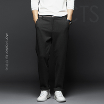 Autumn Winter Mens Business Casual Pants Fit Straight Fit Pants Plaid Suit Pants 2021 Men Dress New Trendy Pants