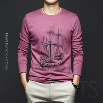 Autumn and winter mens round neck long sleeve T-shirt printing trend mens t-shirt base shirt 2020 new autumn top