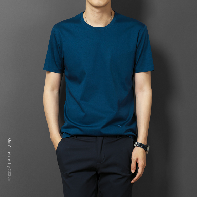 Mùa hè nam xòe cotton ngắn tay áo thun lụa băng màu rắn cổ chữ V áo sơ mi trung cổ tròn cotton rộng bố quần áo nam áo polo lacoste
