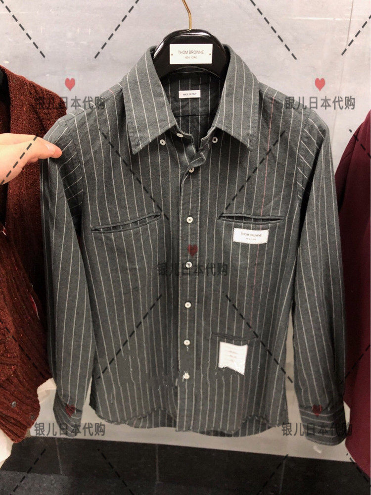 Thom Browne Thom Browne new tb dark gray flannel striped casual vertical striped men's and women's shirts