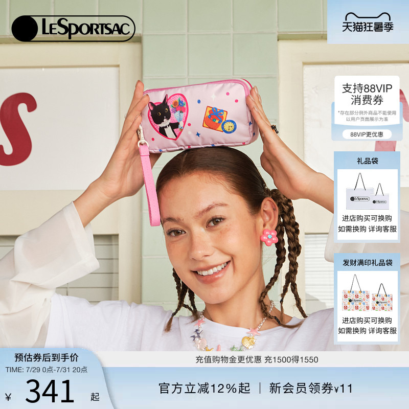 Lesportsac New Newnew Collaboration Pink Cute Clutch Bag with Cartoon Print Storage Pouch