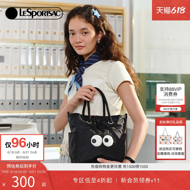 Lesportsac New Expression Series Black Cute Big-Eyed Character Handbag Commuter Tote Bag