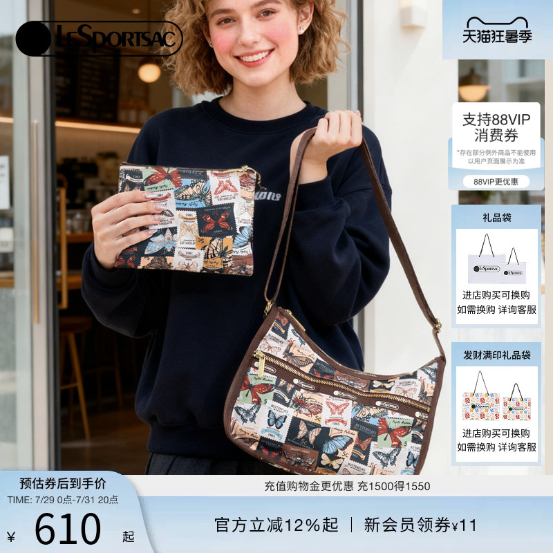 Lesportsac New Butterfly Stamp Series Gentle Retro Style Mother-Daughter Bag Clutch Bag Crossbody Bag