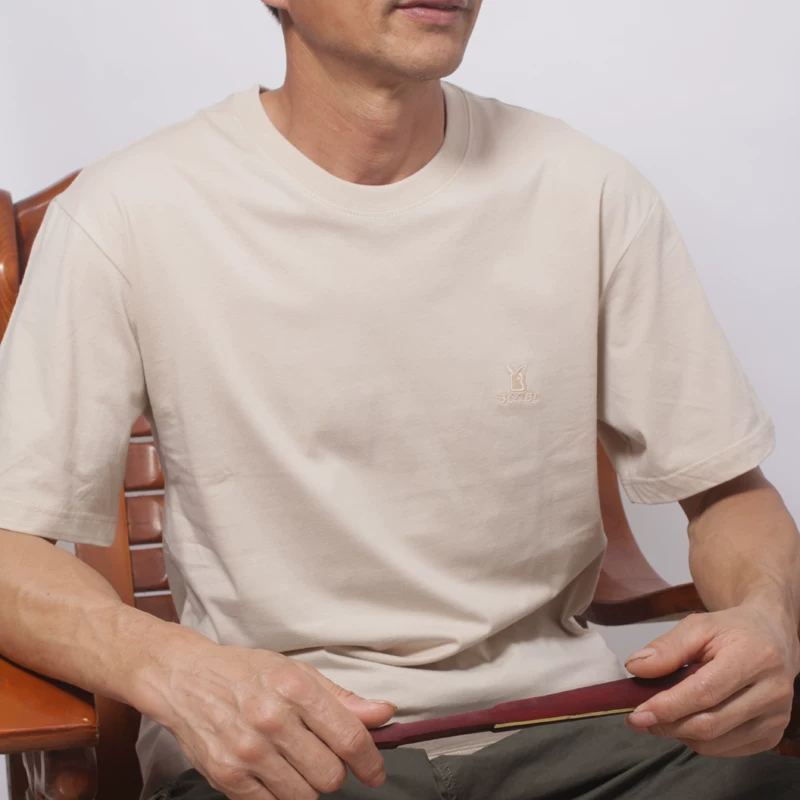 Cotton solid summer short sleeve T-shirt with a round collar, for middle-aged man, oversize, for middle age
