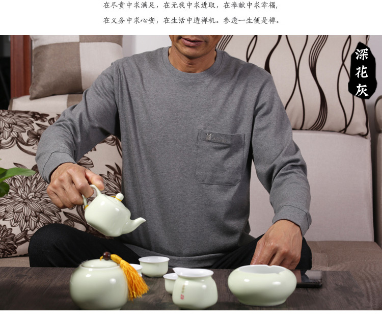 Đàn ông trung niên áo thun dài tay cổ tròn Quần áo trung niên mùa thu cotton lỏng lẻo mặc bên ngoài túi xuân thu áo thun ba lỗ nam