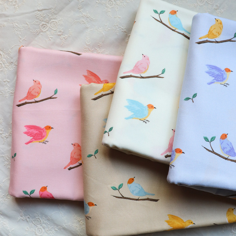 Dream field patchwork -- Japanese imports and spun pure cotton fine canvas handmade fabric birds with branches 4 colors 