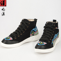 Chinese style crane embroidery Joker canvas shoes mens autumn and winter high lace-up casual mens shoes trend board shoes cloth shoes