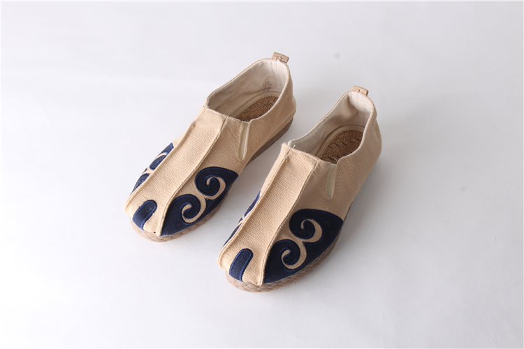 Trung quốc phong cách retro linen nam giày thêu Trung Quốc old Bắc Kinh giày vải handmade thiền nằm giày giày thường thấp giày thể thao sneaker