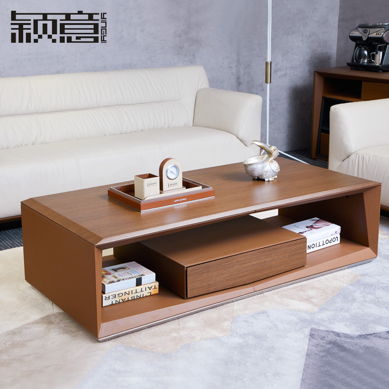 Yingyi high-end modern fashion Italian light luxury office furniture President will meet to negotiate a few saddle leather noodles on the side of the tea table