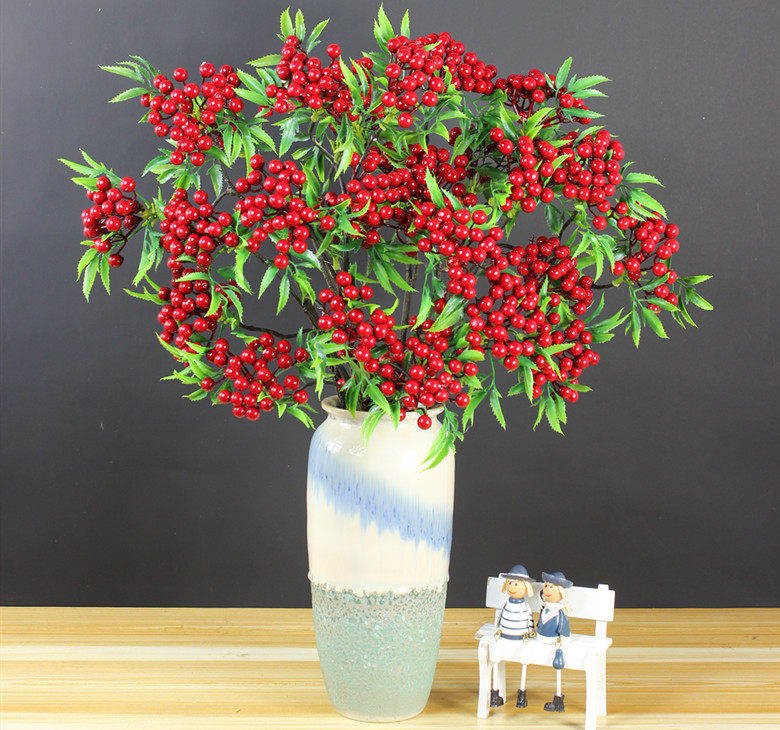 Emulated floral silk flower fake flower fruit seed plant red hawthorn fruit son single branch 8 fork auspicious fruit living room flower