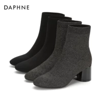Daphne/达芙妮 Новые осенне-зимние женские ботинки в корейском стиле на тонком толстом каблуке и среднем каблуке, уличные женские зимние ботинки