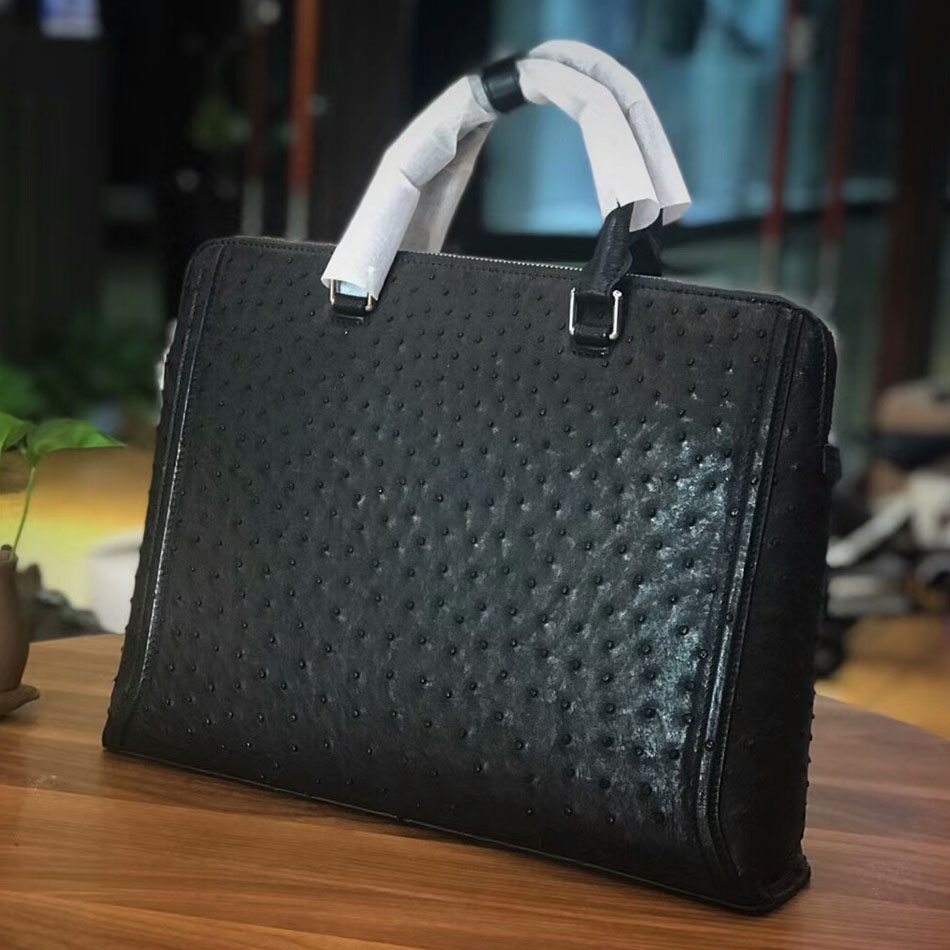 Men's Briefcase Business Leather Handbag Men's Ostrich Leather Bag Trendy Men's Bag Casual Horizontal Men's Handbag