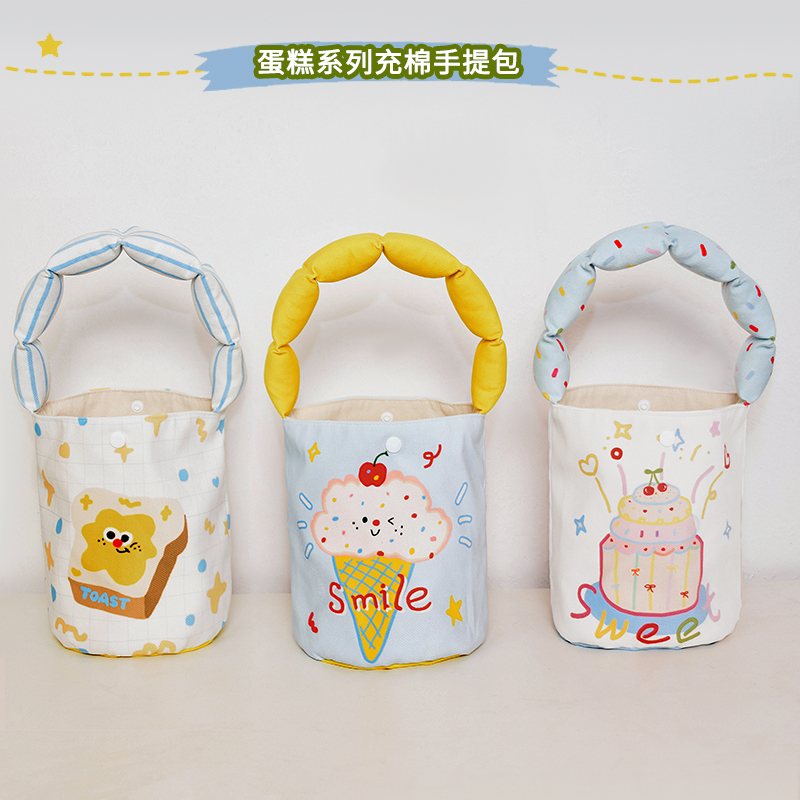 2026 Original New Design Cotton-Filled Shoulder Strap Bucket Bag, Cute Lunch Box Handbag, Small Tote Bag for Going Out to Work and Carrying Miscellaneous Items
