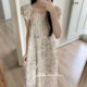 Monet's back garden embroidered printed neck round sweet slimming short-sleeved dress summer