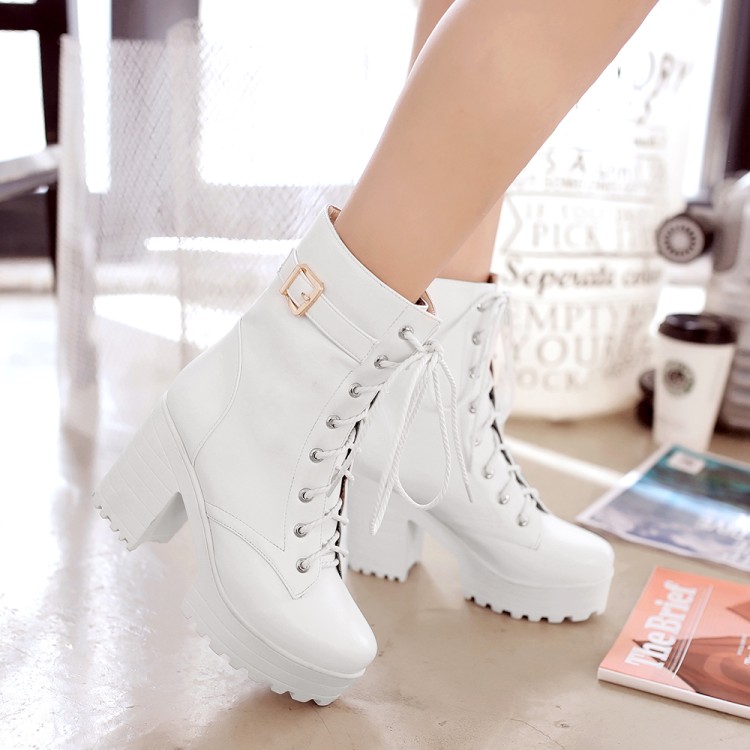 Phổ Cos Tinh Khiết Trắng Đen Nâu Boots Ren Cao Gót Con Rối Đồng Phục Học Sinh Loli Lolita Kích Thước Lớn 41234