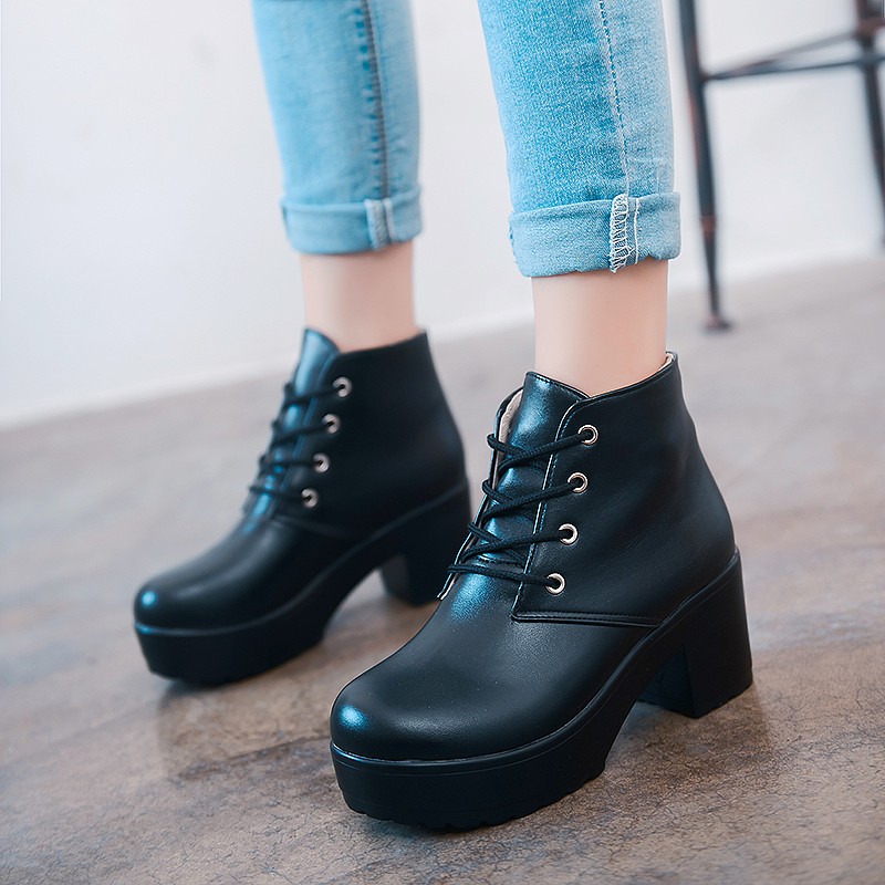 Phổ Cos Tinh Khiết Trắng Đen Nâu Boots Ren Cao Gót Con Rối Đồng Phục Học Sinh Loli Lolita Kích Thước Lớn 41234