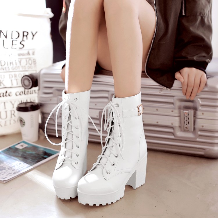 Phổ Cos Tinh Khiết Trắng Đen Nâu Boots Ren Cao Gót Con Rối Đồng Phục Học Sinh Loli Lolita Kích Thước Lớn 41234