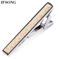 IFSONG simple local tyrant gold tie clip mens dress business silver sequins fashion pin gift box