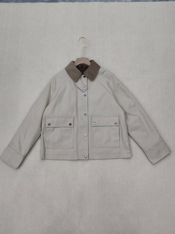 Yipin L&P New Corduroy Trim Cotton Twill Jacket for Women, Loose Fit, Slimming, Versatile Top