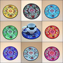  Fabric large ethnic style embroidery flower fabric table mat coaster insulation mat bowl mat plate mat custom logo