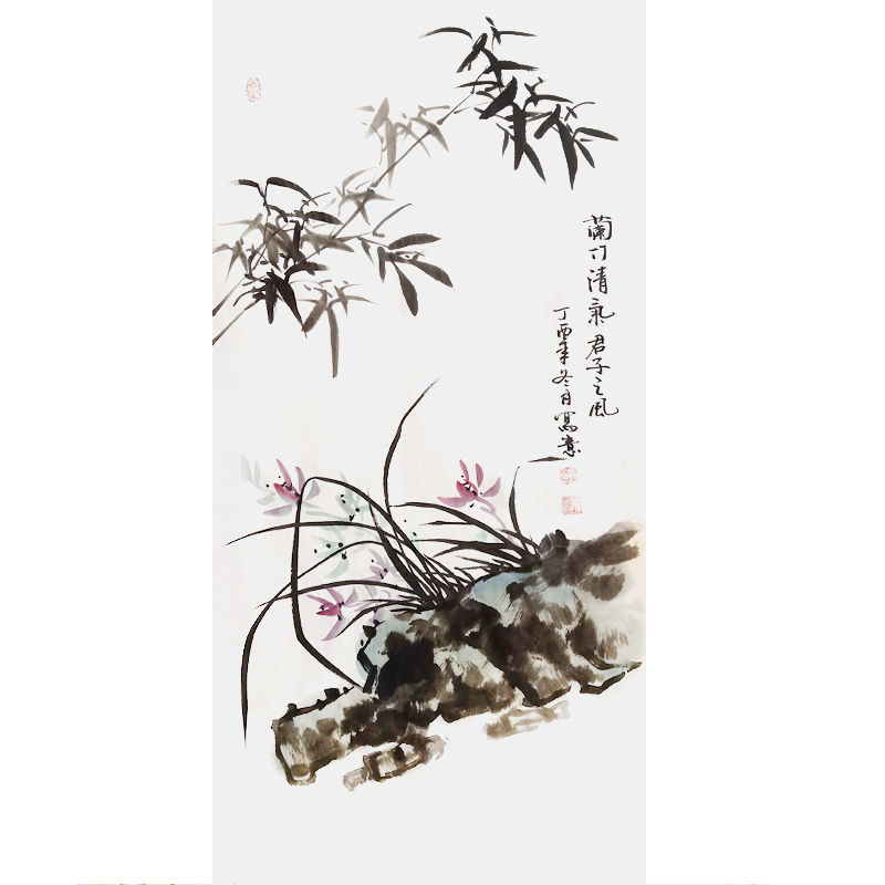 Hand painted country painting flowers and bird painting living room Orchid bamboo chart painting masonry decoration painting bedroom ink painting painting