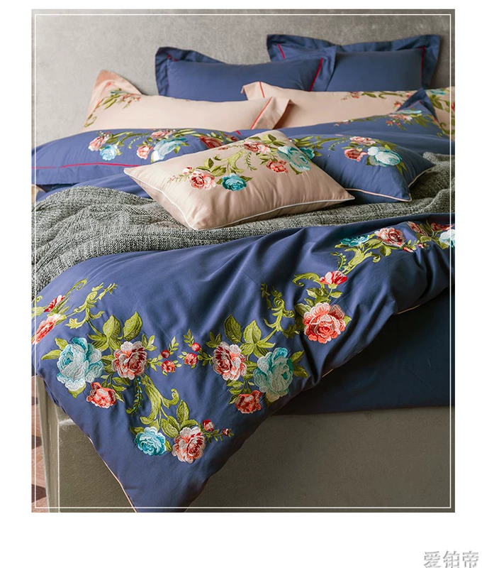 Châu Âu thêu dày cát bông cotton đỏ chăn tấm trải giường bốn bộ phụ nữ giường cưới
