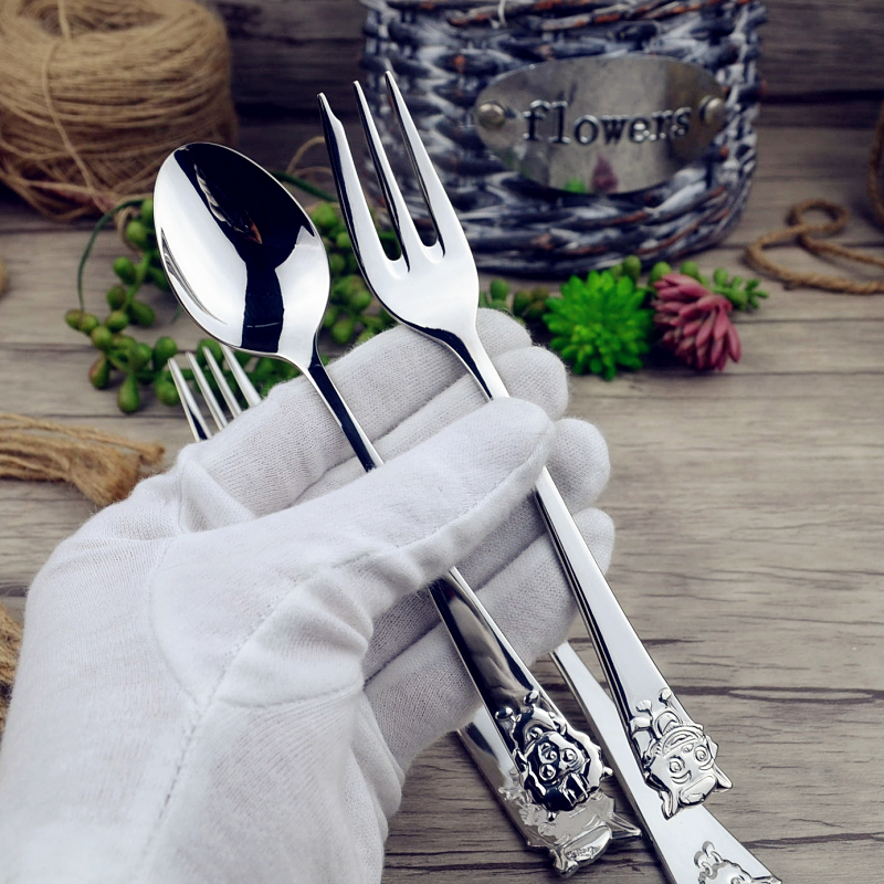 304 stainless steel children spoon fork cute cartoon children learn to eat training spoon fork baby food fork