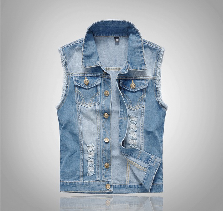 Mùa xuân hè và mùa thu đông nam màu đen denim vest vest mỏng tay áo vest không tay Hàn Quốc phiên bản áo vest tăng chất béo shop quần áo nam