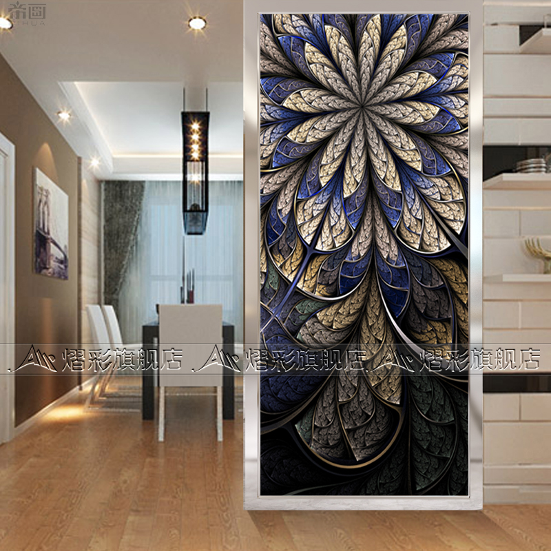 Home decoration art glass screen partition Entry living room entrance background wall double-sided translucent suspended ceiling Lucky hibiscus flower