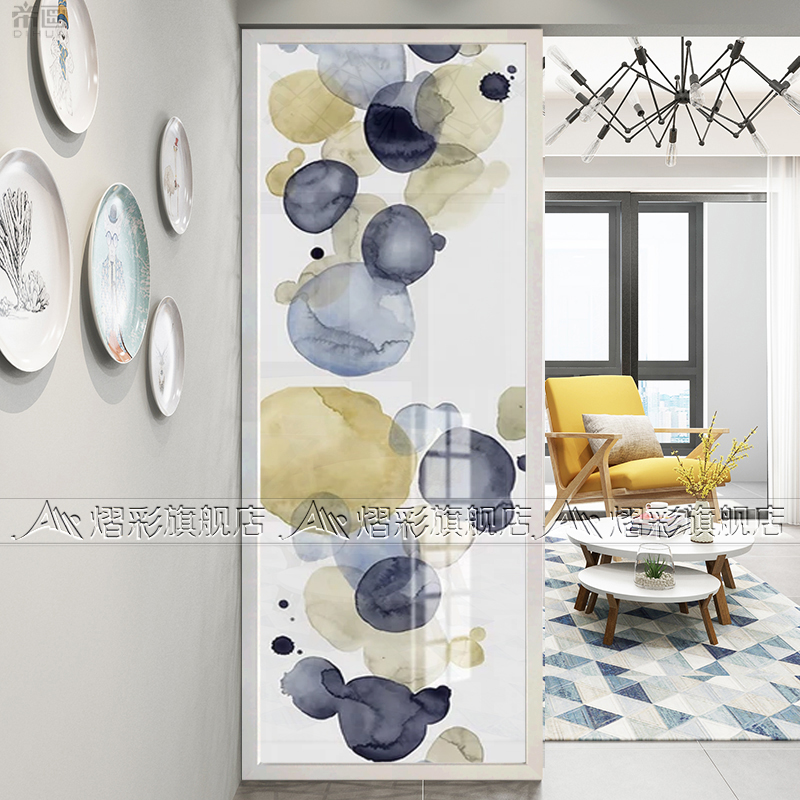 Modern long simple rainbow art glass screen partition frosted tempered double-sided transparent living room shoe cabinet decoration porch