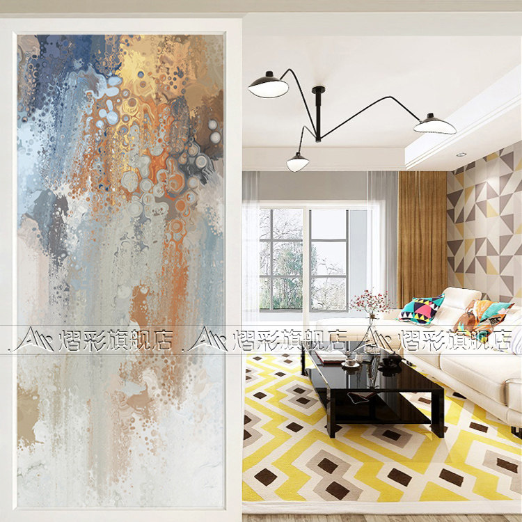 Art glass new generation Chinese entry screen partition living room bedroom feng shui entrance translucent process tempered glass