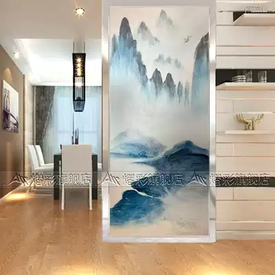 Modern simple art glass screen partition porch living room sliding door background wall fashion transparent landscape painting