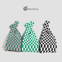 Orange Teenage Girl Chessboard Lattice Single Shoulder Bag Female Niche Design Black And White Plaid Underarm Bag Large Capacity Student Tote Bag