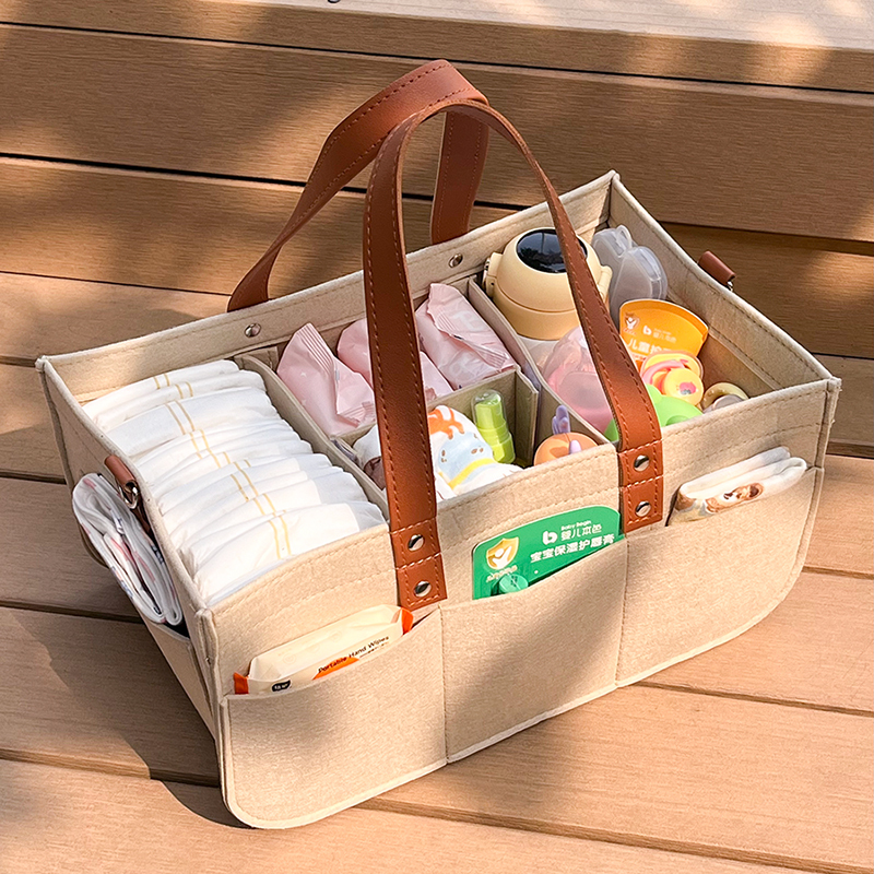 Felt Portable Mommy Bag for Outings, Baby Diaper Storage Bag, Diaper Bag, Portable Bottle and Breast Pump Hanging Bag
