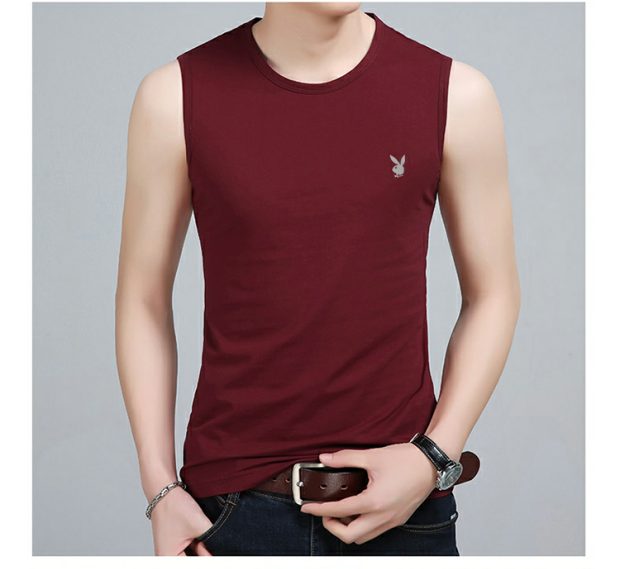 Mùa hè cotton không tay áo thun nam vest thể thao Slim thấm mồ hôi tròn cổ rượu vang đỏ vest vai áo vest shop quần áo thể thao